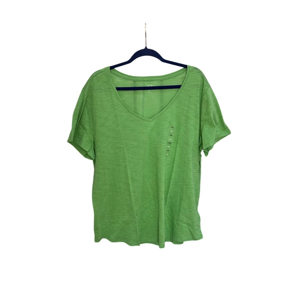 GAP Easy T Womens XXL Green Slub Cotton V-Neck Short Sleeve T-Shirt NEW